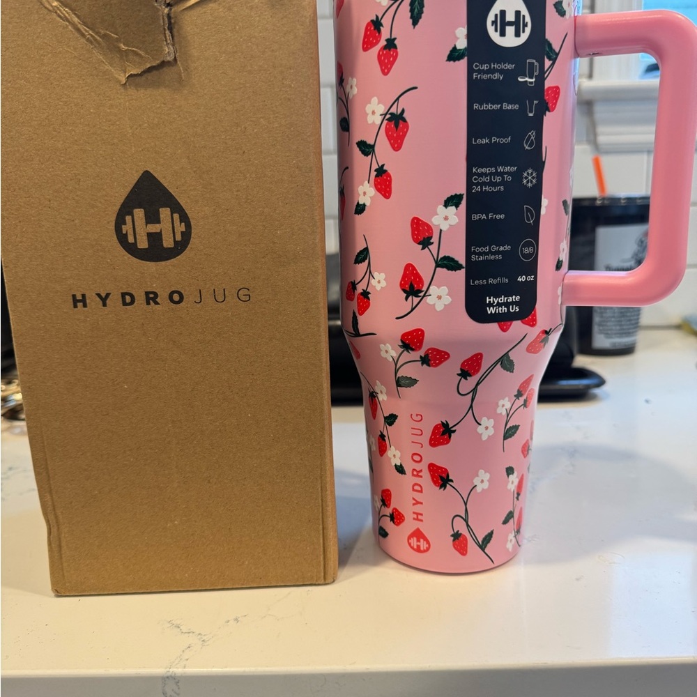 HydroJug Pink Tumbler with Strawberry Design